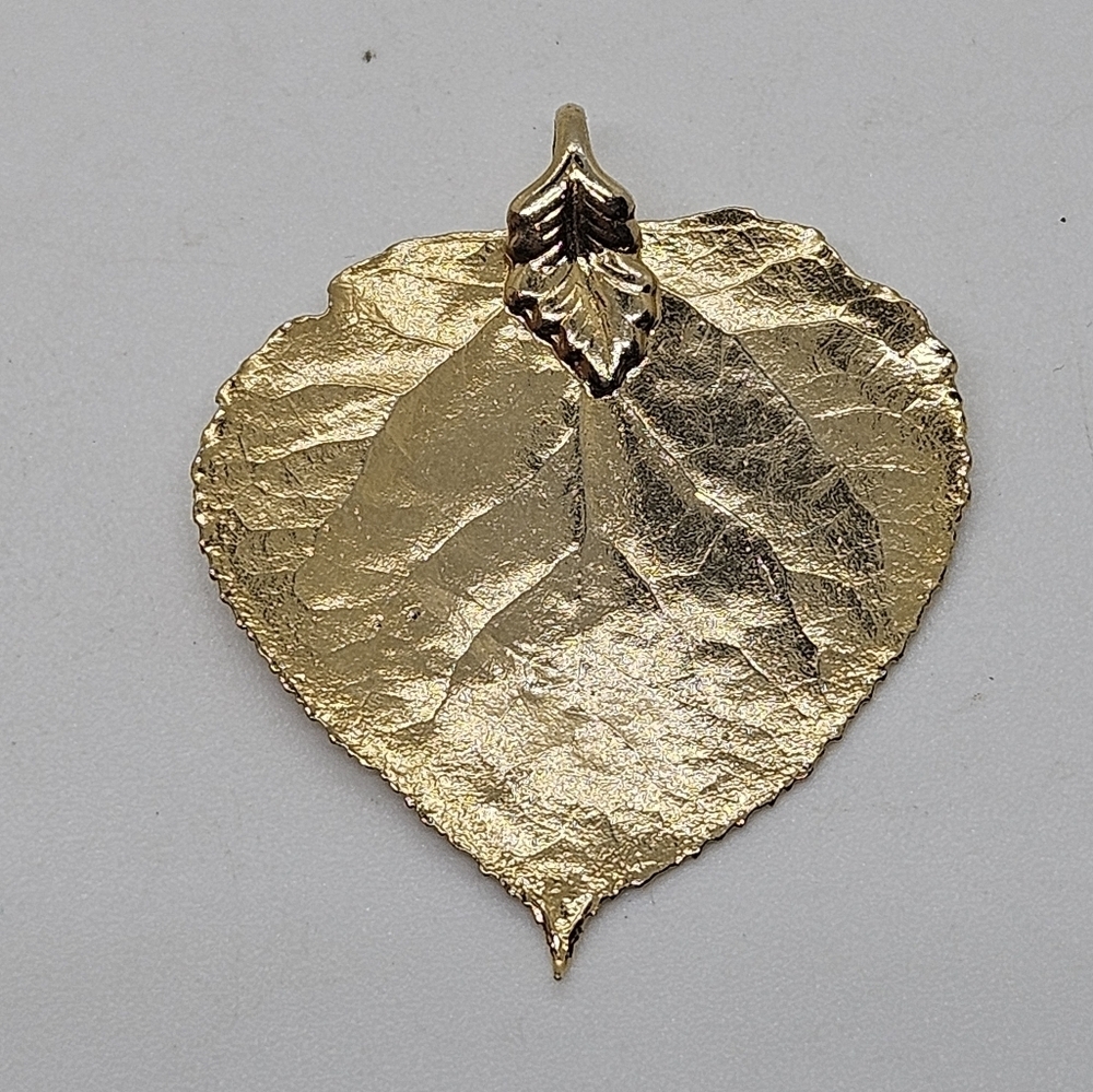 Gold Tone Metal Dipped Leaf Pendant - image 2